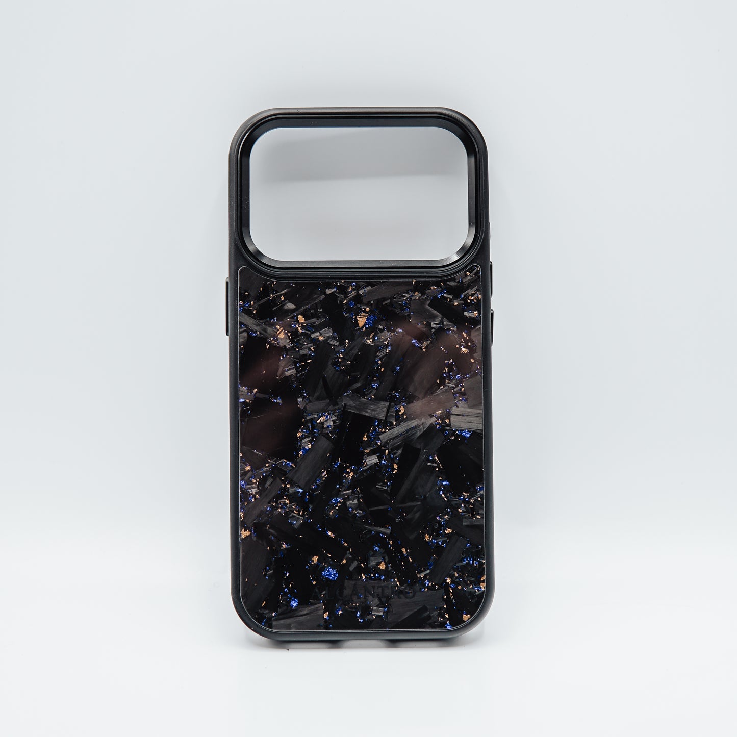 iPhone case forged carbon / gold & blue flakes
