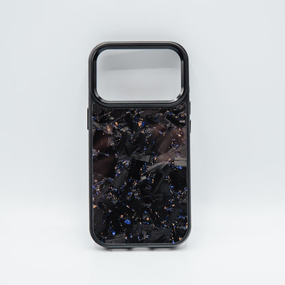 iPhone case forged carbon / gold & blue flakes